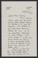 William Gillette to Mrs. Cheney, letter, October 13, 1933