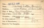 Voter registration card of Adelaide Watson Beardsley, Hartford, October 12, 1920