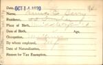 Voter registration card of Anna C. Berry, Hartford, October 14, 1920