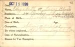 Voter registration card of Elizabeth A. Levy (Block), Hartford, October 15, 1920