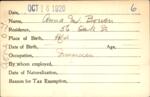 Voter registration card of Anna M. Bowen, Hartford, October 16, 1920