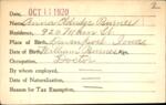 Voter registration card of Anna Eldridge Burnes, Hartford, October 11, 1920