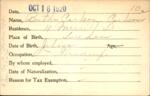 Voter registration card of Bertha Carlson Carlson, Hartford, October 16, 1920