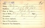 Voter registration card of Celia Levy, Hartford, October 11, 1920