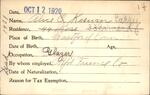 Voter registration card of Alice C. Kerwin (Barry), October 12, 1920
