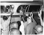 Bus departing for March on Washington for Freedom and Jobs, Hartford, August 28, 1963