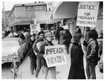 United Farm Workers sympathizers protesting then-California Governor Ronald Reagan and President Richard M. Nixon, Hilton Hotel, Hartford, March 8, 1974