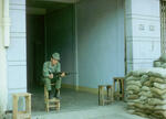 Security guard at the 85th Evacuation Hospital; Quin Yon, Vietnam; 1967