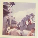 Unknown sailors aboard ship.; China Sea; 1965