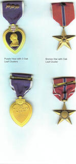 Purple Heart with three oak leaf clusters and Bronze Star with oak leaf cluster belonging to Chris Brous. Canton, CT. 02/11/2011.