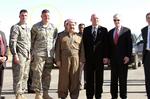 Maj. Chris Cassibry, Kevin Brown (circled), Kurdish President Marsoud Barzani, unknown, and Ryan Crocker ; Erbil, Iraq; 2008