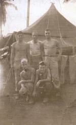 Group  photopgraph of five soliders in front of  a tent in China