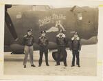 The officers of the �Lucky Strike�. L to R: Frank Sutton III (pilot), Thornton Carlough (co-pilot), Robert (Bob) English (Bombardier), Samuel Ferris (navigator). Autumn 1943