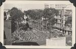 View from top of Rex BOQ showing poster of election results, with scooters and bikes parked behind; Vietnam; all unknown;  1966-1967;  Photograph by unknown