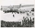Aircraft on runway during ceremony; California