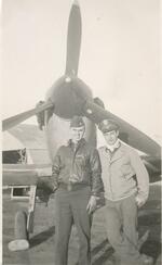 (L-R): Timothy L. Curran, unknown. Posing near Curtiss P-40 �Warhawk.� Tunis, Tunisia, 07/1943.