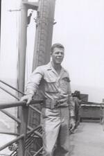 2nd Lieutenant George Mackie on board U.S. ship heading back to the U.S., October, 1945