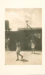 Stanford Inman leaving showers Stan on left) Kwajalein 1944-45