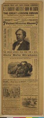Handbill: "P.T. Barnum's Greatest Show on Earth, The Great London Circus, and Sanger's Royal British Menagerie 7 Monster Shows"