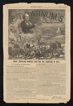 Newspaper: Advertisement for "P. T. Barnum's 'The World in Contribution'" in Harper's Weekly, March 29, 1873
