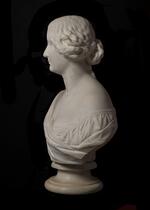 Sculpture: Marble bust of Jenny Lind, profile view facing left
